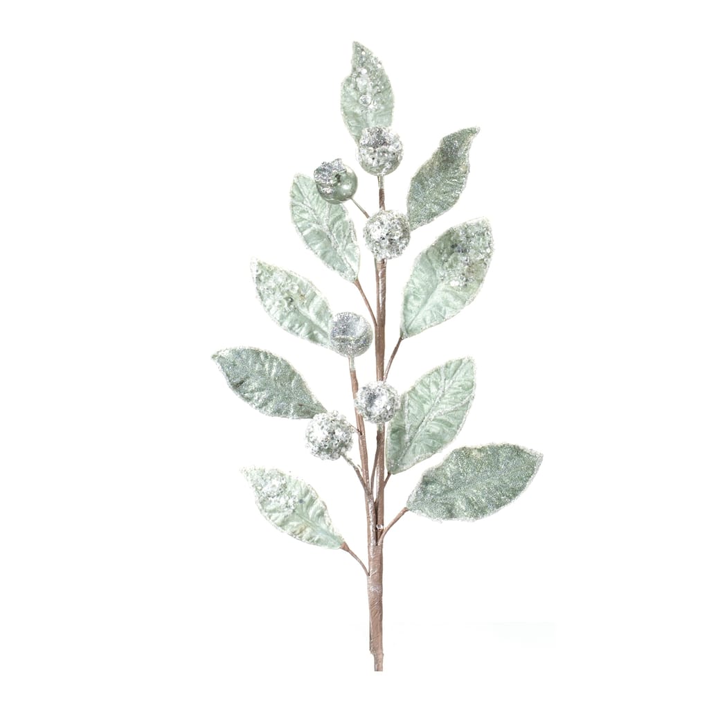 Glittered Pod Leaf Spray (Set of 2) - Green