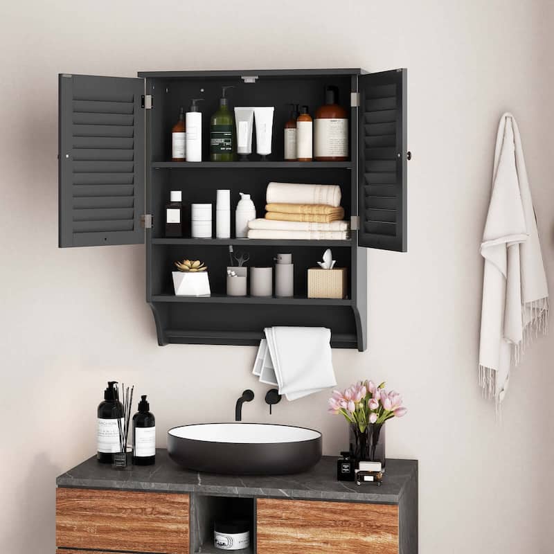Costway Bathroom Wall Mounted Medicine Cabinet with Louvered Doors & - See Details
