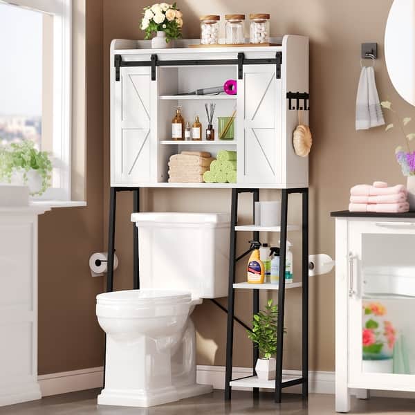 Over-the-Toilet Storage Cabinet 27 In. W X 9 In. D X 67 In. H Bathroom Storage Wall Cabinet In White Sliding Barn Door W40935622-ZT - The Home Depot