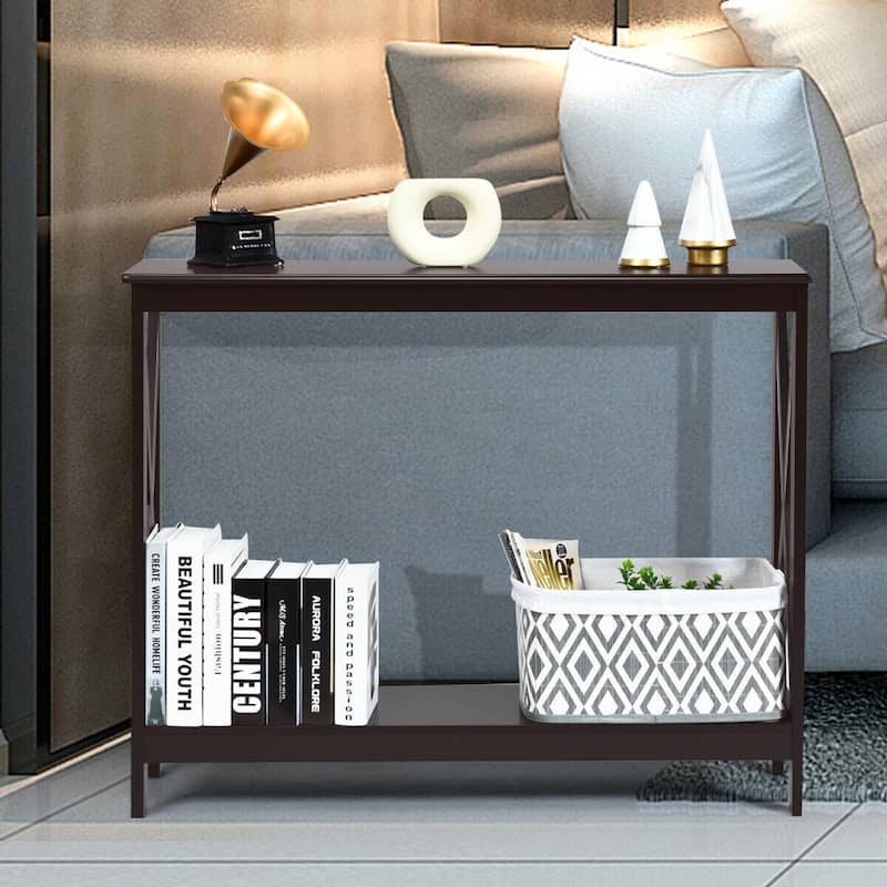 Space-Saving Console Table with Modern X-Shape and Large Shelves Perfect for Entryway or Living Room