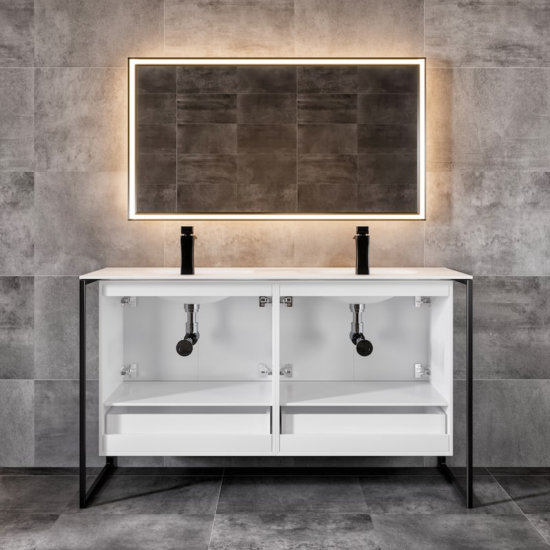 Eviva Onyx Wall Mount Bath Vanity with Solid Surface Top