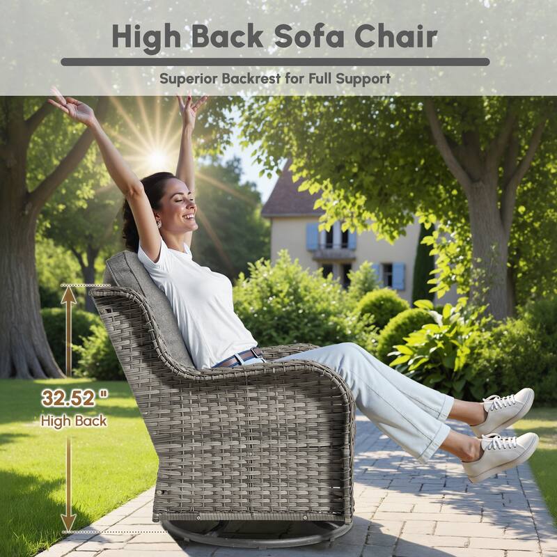 OVIOS 8 Pieces Outdoor Patio Swivel Chair Conversation Set with Fire Table