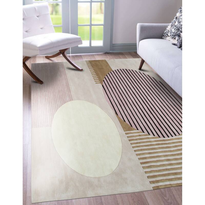 Pink Hand-Tufted Wool Contemporary Modern Area Rug, Elegant Soft Texture for Modern Interiors - L