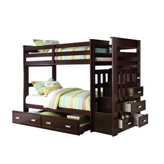ACME Allentown Twin/Twin Bunk Bed with Storage Ladder and Trundle in Espresso