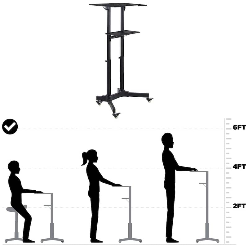 Mount-It! Mobile Standing Height Desk | Portable Podium and Rolling Presentation Lectern | With Caster Wheels |