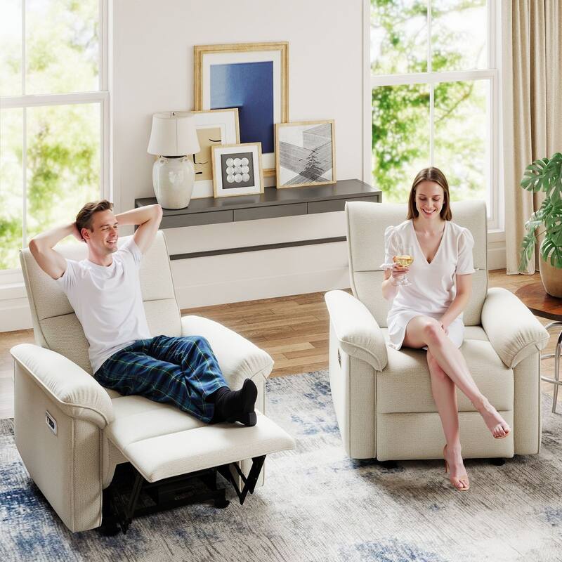 Classic Power Recliner Chair, Upholstered Electric Recliners with USB Type-C Port, Fabric Reclining Single Sofa for Living Room