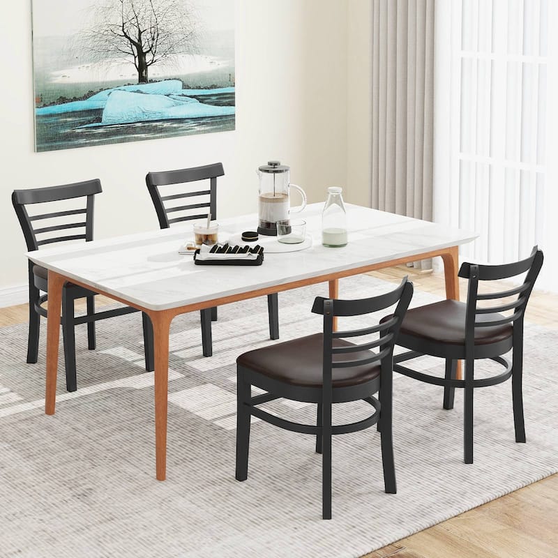 Gymax Modern Dining Chair Set of 4 Upholstered Kitchen Chair w/Rubber