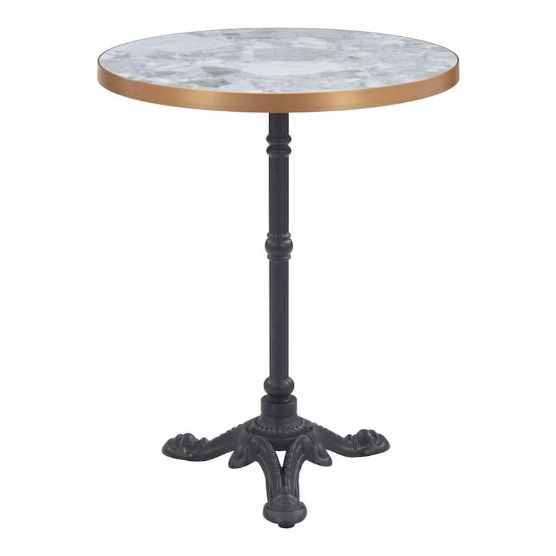 24" White And Black Wood And Aluminum Indoor Outdoor Pedestal Base Round Top Dining Table