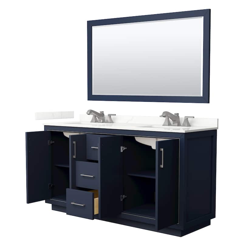 Icon 66-inch Double Vanity, Quartz Top, 58-inch Mirror