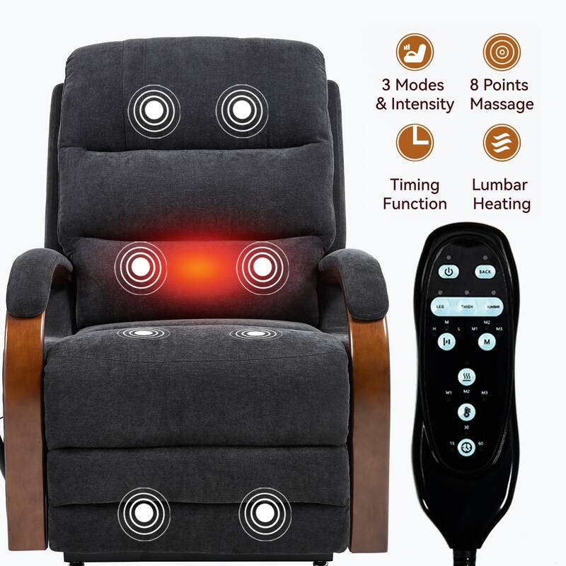 Roomfitters Dual Motor Power Lift Recliner, Infinite Position Massage Chair with Solid Wood Armrests, Chenille