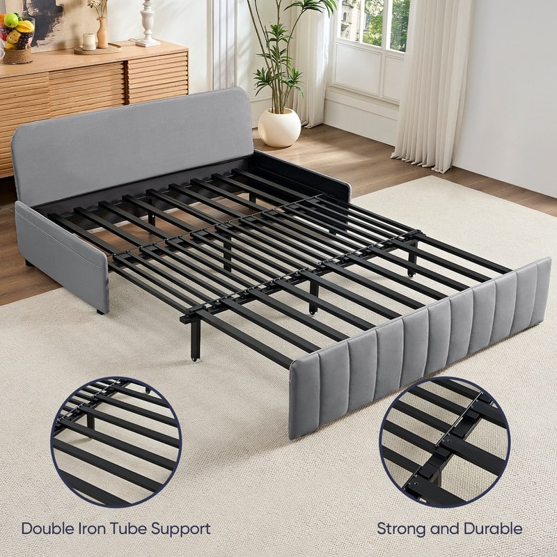 Mixoy Modern 62''Pull Out Sofa Bed,3-in-1 Pull Out Leathaire Fabric Sleeper Sofa Couch,Chaise Lounge,living room furniture