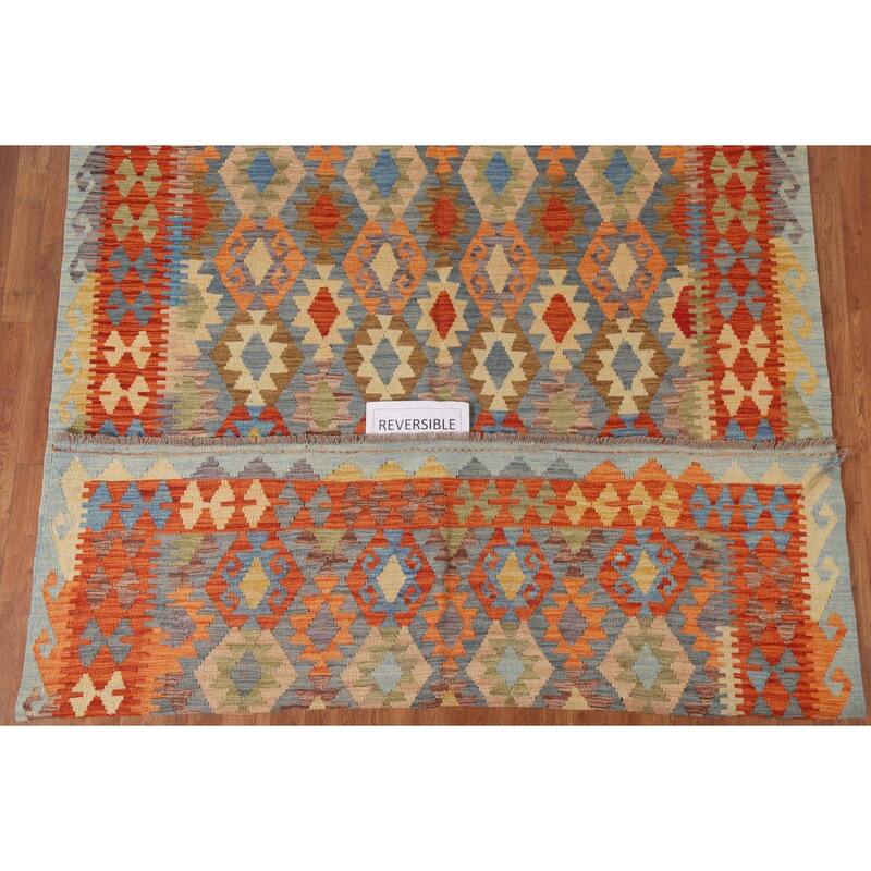 Hand Woven Oriental 100% Wool Carpet Southwestern Geometric Multi-Colored Kilim Area Rug - 9' 5'' X 6' 9''