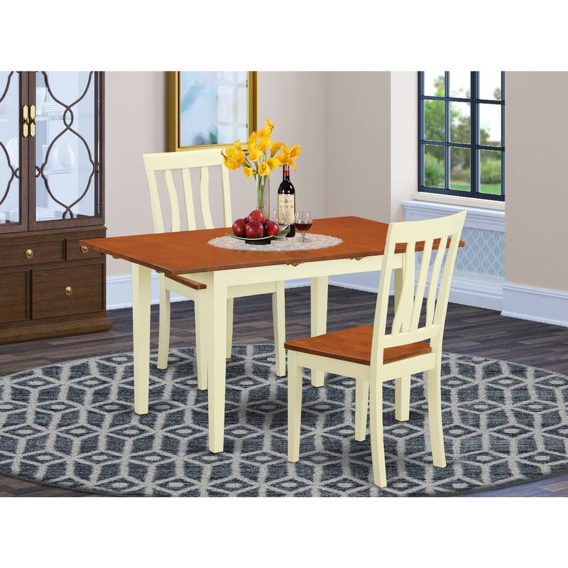 HomeStock 3-Piece Buttermilk and Cherry Finish Solid Wood Top Dining Table Set