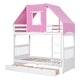 preview thumbnail 5 of 7, White+Pink Twin over Twin Bunk Bed Wood Bed with Tent and Drawers