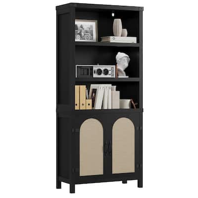 Farmhouse Bookshelves and Bookshelves with Door, 70" High Bookshelves with Three Levels of Open Storage