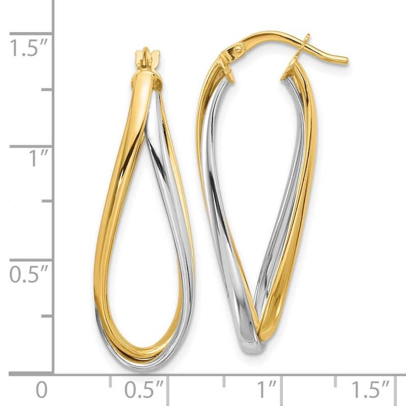Curata 14k Two Tone Polished Oval 4x36mm Double Hoop Earringss