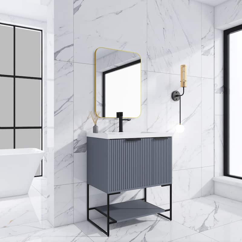 24"/30" Plywood Freestanding Bathroom Vanity Set with White Sink