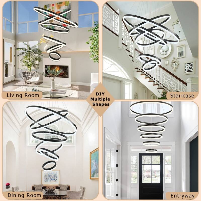 Modern Led Chandelier 6 Ring Chandelier LED Ceiling Lights with Remote