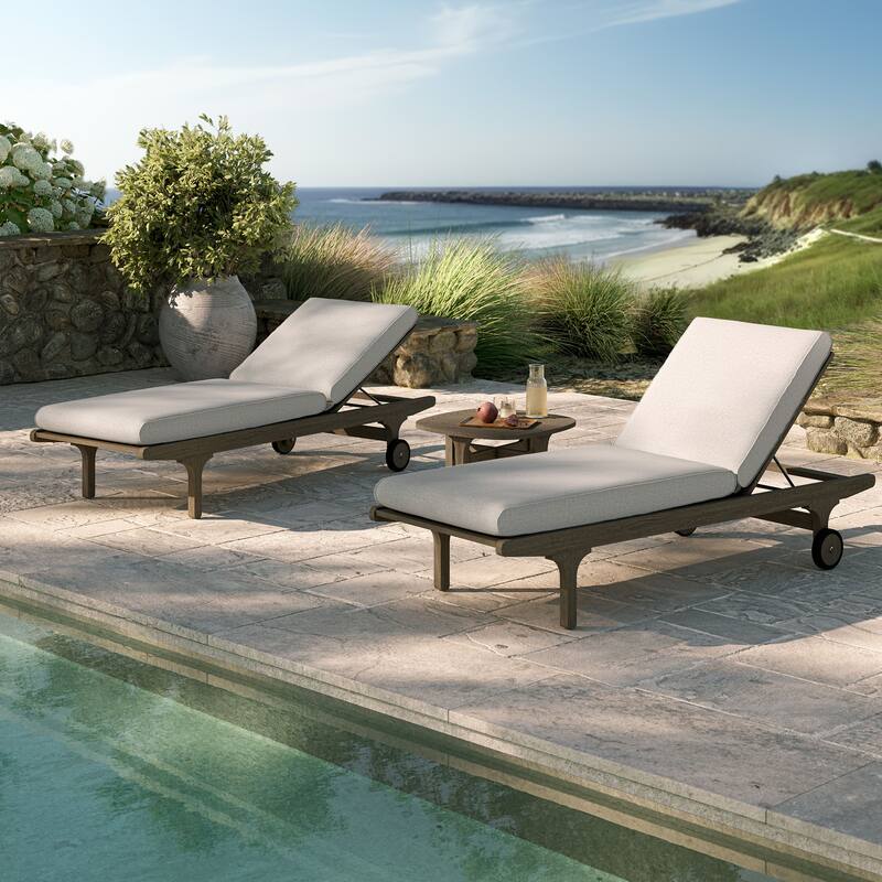 Saratoga Outdoor Patio Teak Wood 3-Piece Chaise Lounge Furniture Set