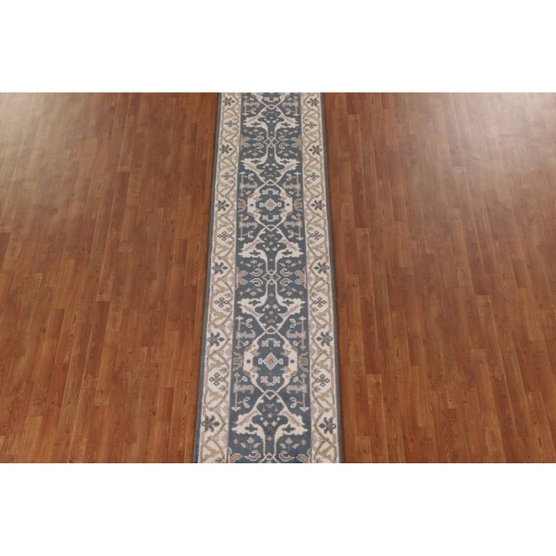 Blue Oushak Oriental Runner Rug Handmade Wool Carpet - 2'6"x 11'10"