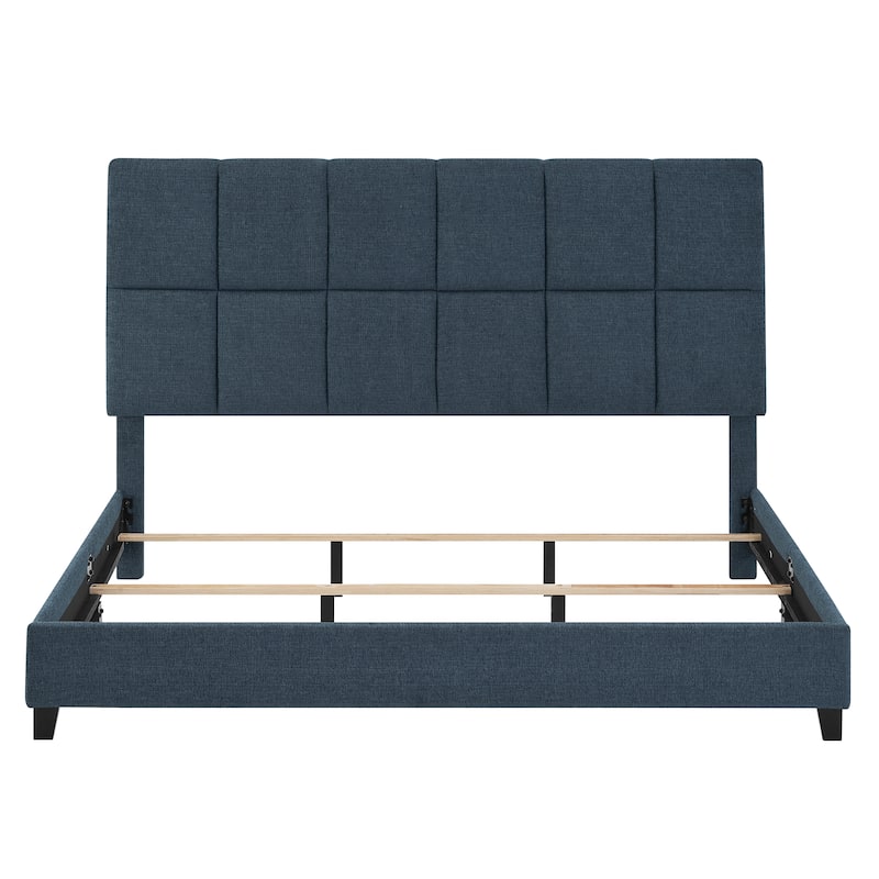 Bridgevine Home Tall Denim Navy Blue Square Headboard Upholstered Platform Bed