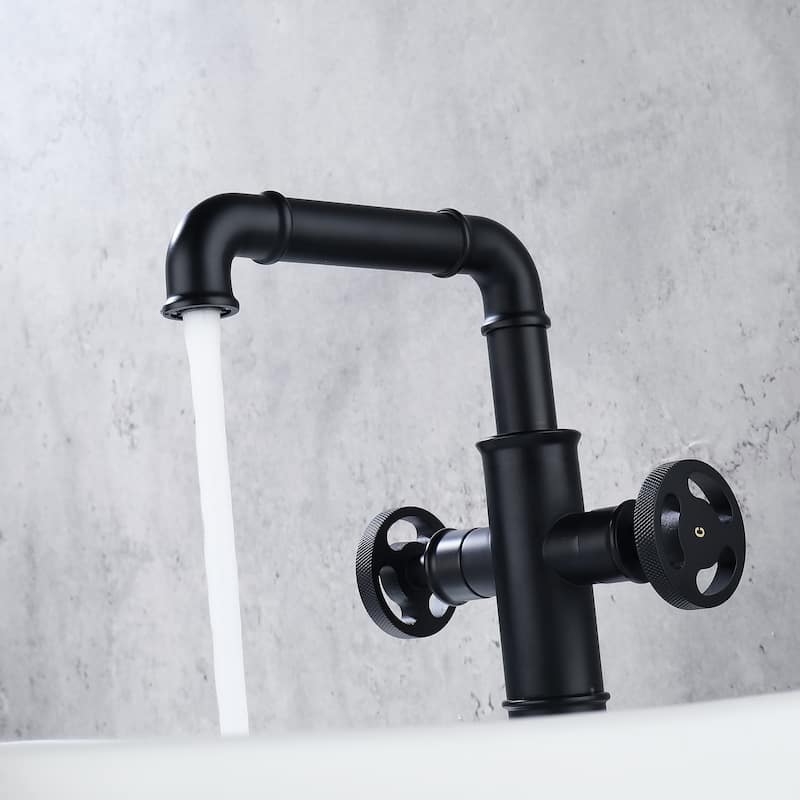 Two Handles Single Hole Deck Mounted Industrial Bathroom Faucet With 360 Degrees Swivel Spout