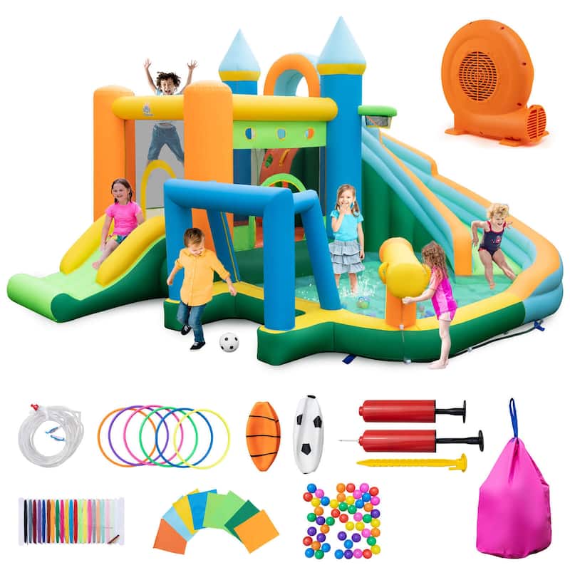 Gymax Inflatable Water Slide Kids Blow up Water Park w/ Climbing Wall - Kids