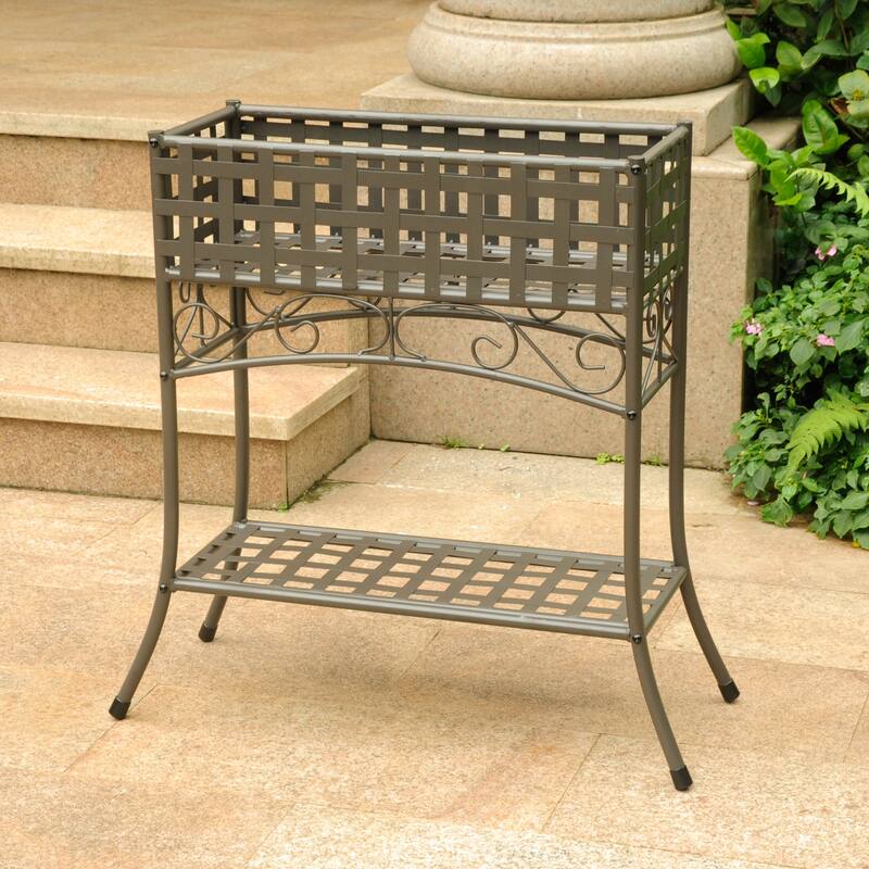Mandalay Iron Rectangular Plant Stand - Rustic Brown