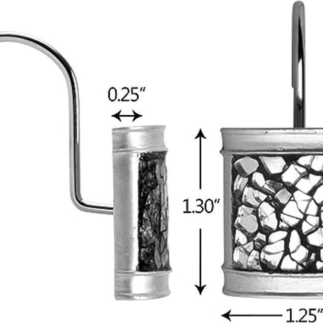 Creative Scents Elegant Crackled Glass Silver Shower Curtain Hooks - Set of 12