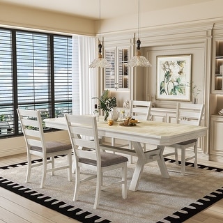 VECELO Dining Table and Chairs Set for 4-6 Persons Extendable Kitchen ...
