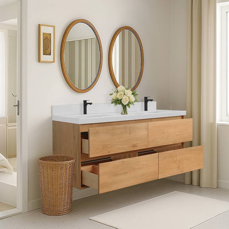 Sylphar 60 in. Toffee Oak Bath Vanity with Undermount Sink, 3 Top Options