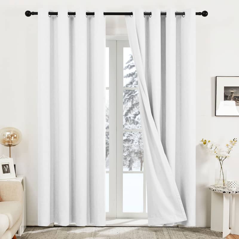 Deconovo Blackout Living Room Curtains Faux Linen Drapes 2 Panels - W52 x L63 - Greyish White