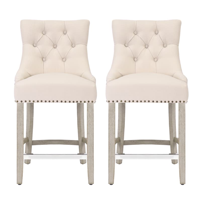 Carter 24" Linen Fabric Tufted Upholstered Counter Stool (Set of 2) - N/A