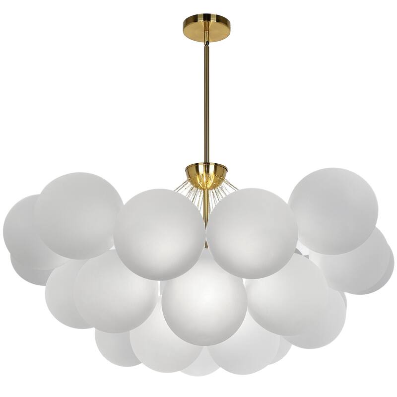 8 Light Chandelier - Polished Chrome & Frosted Glass - Modern Ceiling Light Fixture - 12