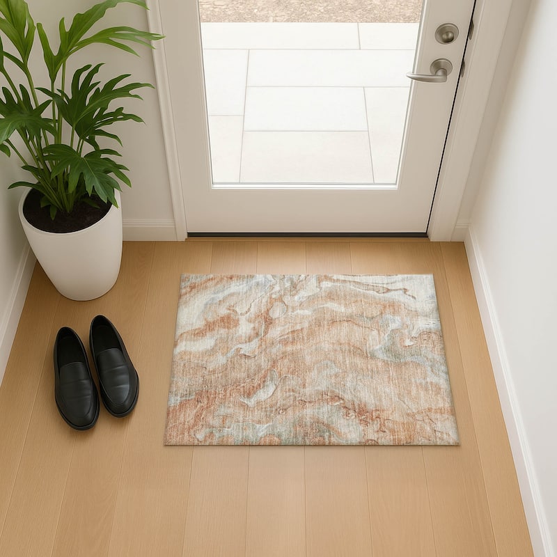 Premium Washable Super Soft Abstract Chic Mayfield Rug - Salmon - 1'8" x 2'6"