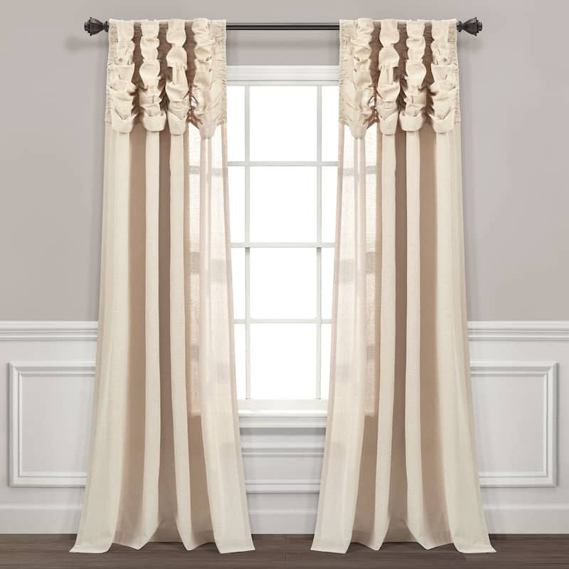 Lush Decor Ruched Waterfall Linen Window Curtain Single Panel - 84" x 52" - Dark Linen - 84 Inches