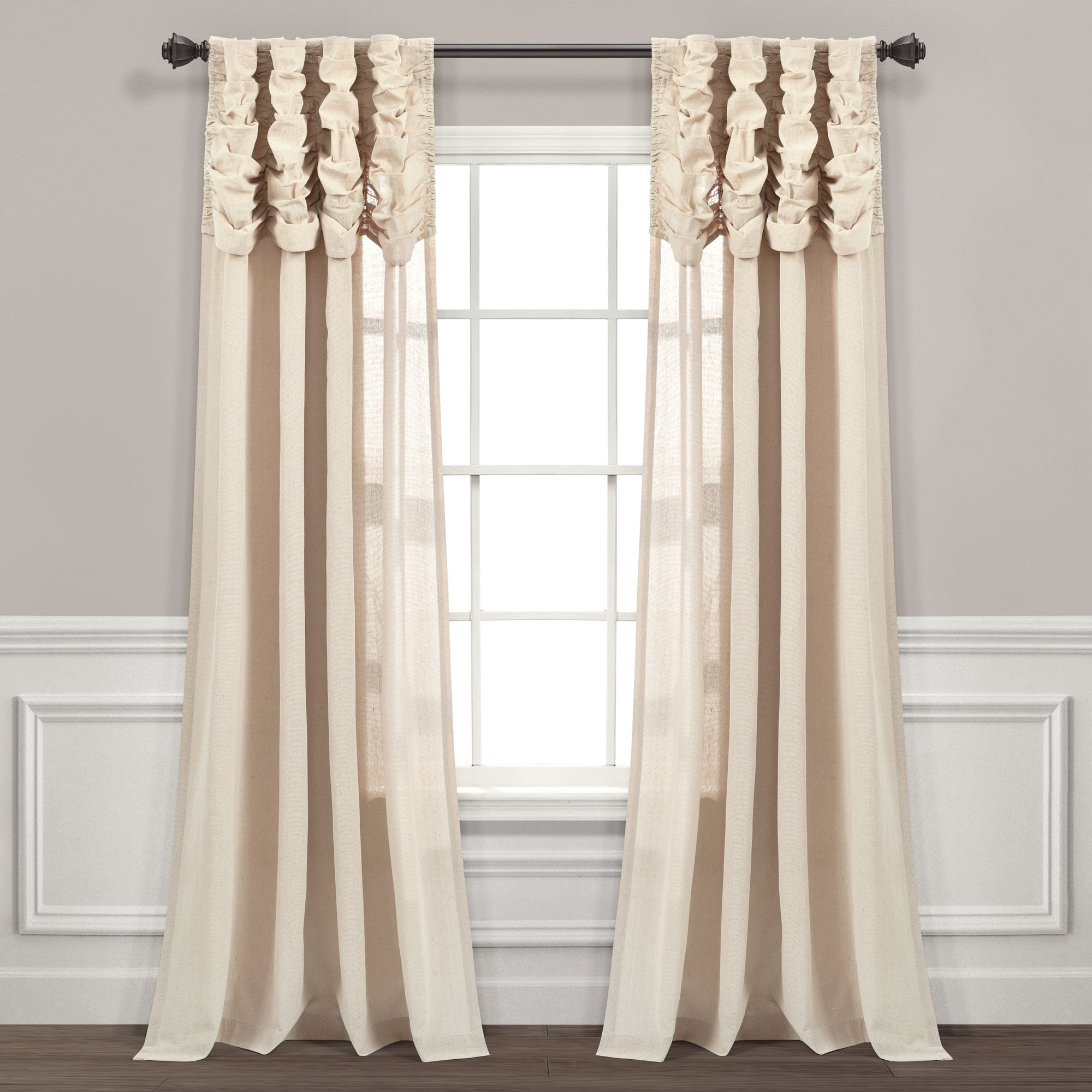 Lush Decor Ruched Waterfall Linen Window Curtain Single Panel - 84" x 52"