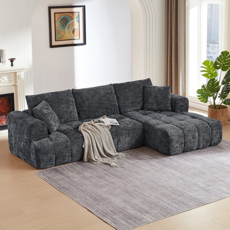 108.2" L-Shaped Chenille Luxury Oversized Sectional Sofa Free-combined Sofa, No Assembly Required - Dark Grey - Left Facing