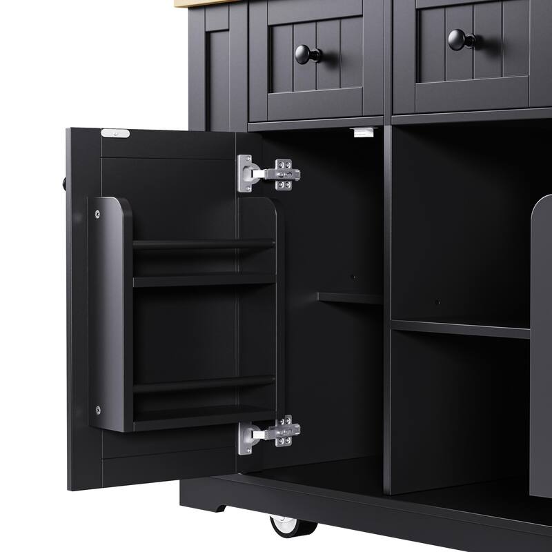 53inch Large Kitchen Island with 2 Bar Stools, Power Outlet,Door Internal Storage Rack, Kitchen Storage cart with Drop Leaf