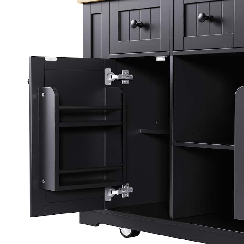 Kitchen Island on 5 Wheels with Drop Leaf, Kitchen Island Cart with Power Outlet, Movable Carts with Internal Storage Rack