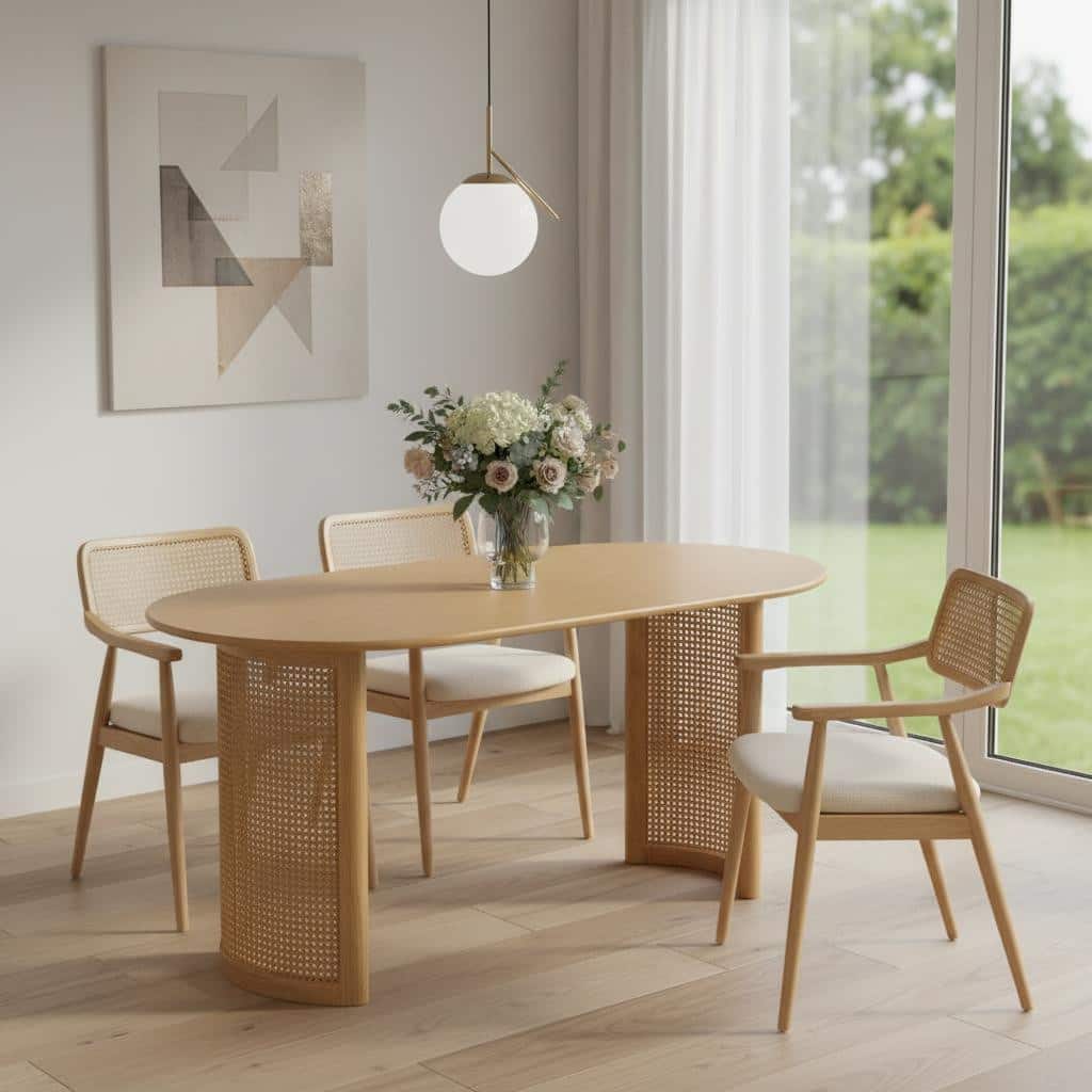 HomeRoots 66" Natural Solid Wood Double Pedestal Base Oval Dining Table - 66.30 in. x 29.64 in. x 33.15 in.