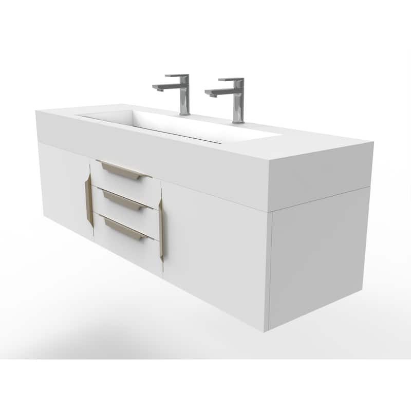 Nile 60" Wall Mounted Bathroom Vanity Set w/ White Top