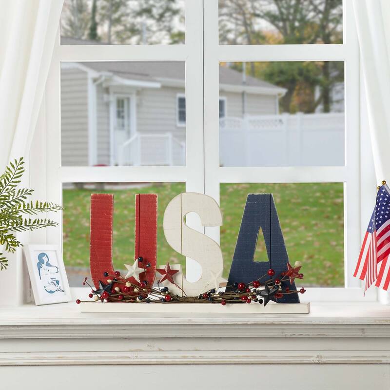 Glitzhome Patriotic Americana Flag USA Table Decor