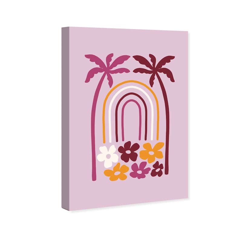 Wynwood Studio Canvas Floral and Botanical Purple Palms Yard Paradise Purple Modern & Contemporary Wall Art Canvas Print