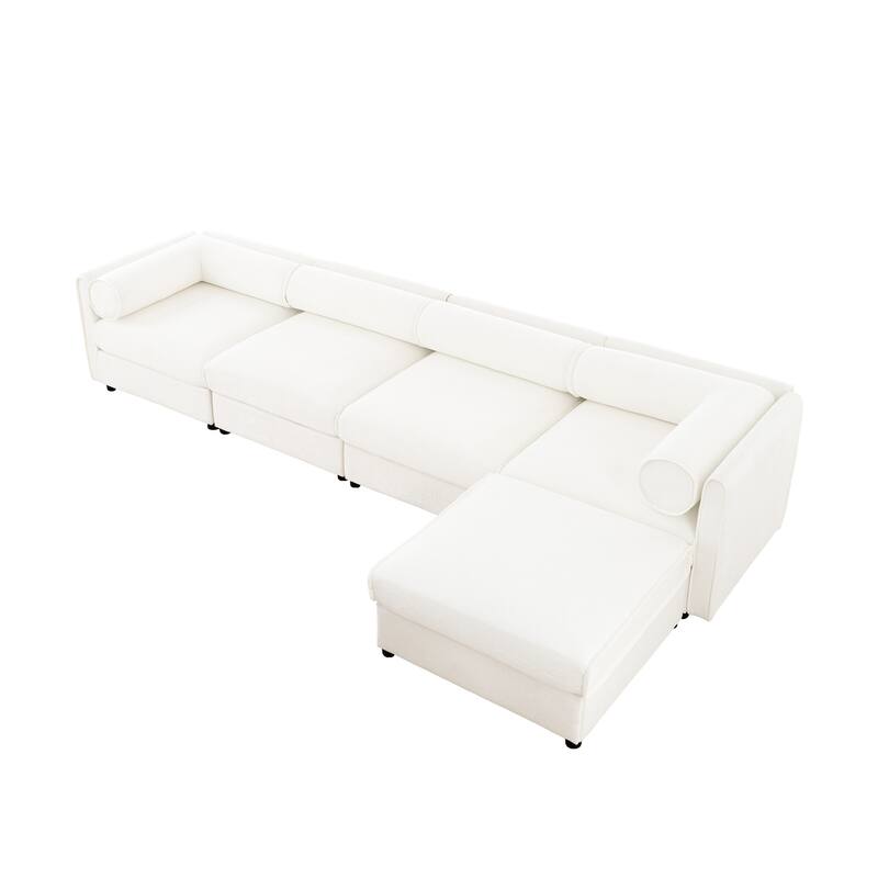 142.5" Chenille Upholstered L-Shaped Modular Sectional Sofa with Storage Seat, DIY Combination