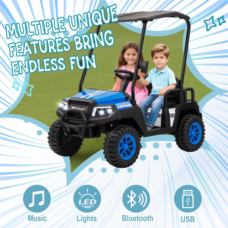 24V XL Kids Ride On Electric Truck with 4 Seats, Remote Control, Dual Motors, Suspension, Bluetooth Audio & Removable Sunshade