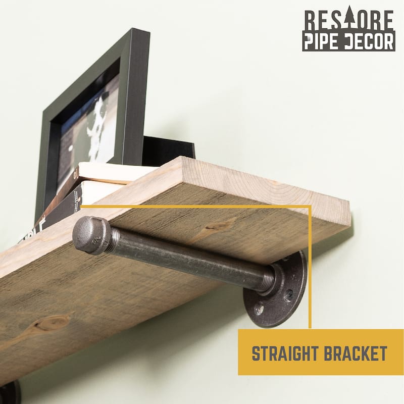 Restore Wood 36 in. Wall Shelf Straight Steel Pipe Brackets, Set of 2