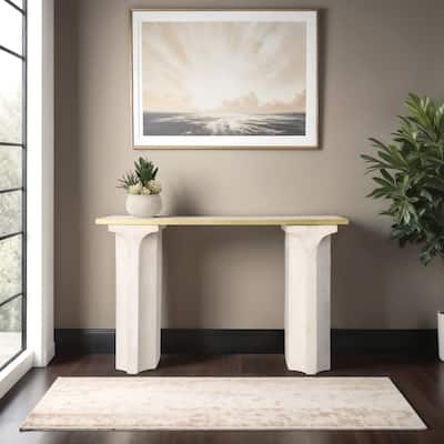 Stone Travertine Console Neutral Tones Table Modern Design - 30" White - 47" x 14" x 30"