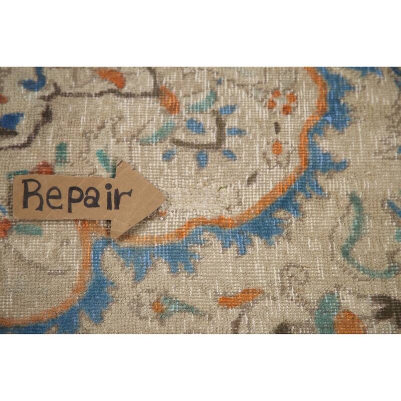 Hand Knotted Oriental 100% Wool Carpet Traditional Floral Beige & Ivories Tabriz Area Rug - 13' 1'' X 9' 9''