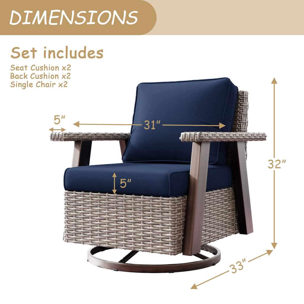 COZYWOR Outdoor Rattan Swivel Rocking Chair With Cushions